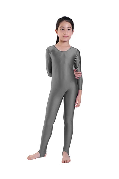 AOYLISEY Girls Dance Gymnastics Long Sleeve Unitard for Kids Jumpsuits Stirrup Show Stage Wear Zentai Childrens Unitards