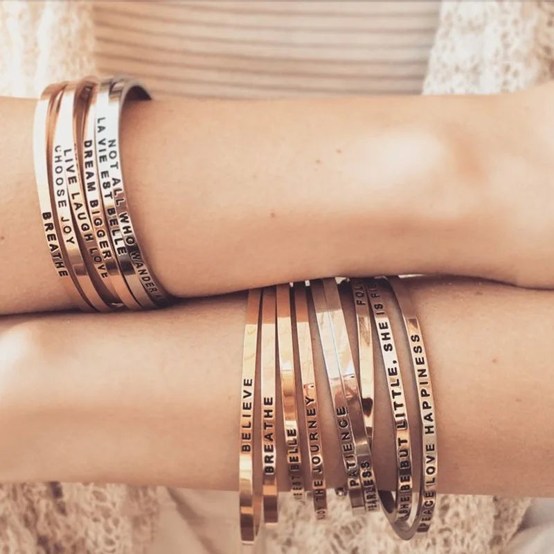 Personnalisé Bracelet for Women Custom Necklace Bar Engraved Name Text Mantra Bangle Cuff Stainless Steel Jewelry for Women Gift