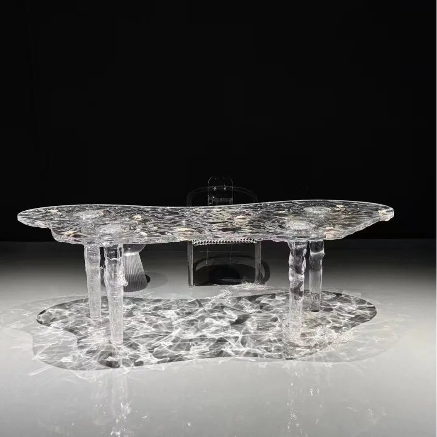 Irregular Shape Glacier Waterfall Transparent Tea Table Epoxy Resin Water Ripple Dining Table for Villa Hotel Home...