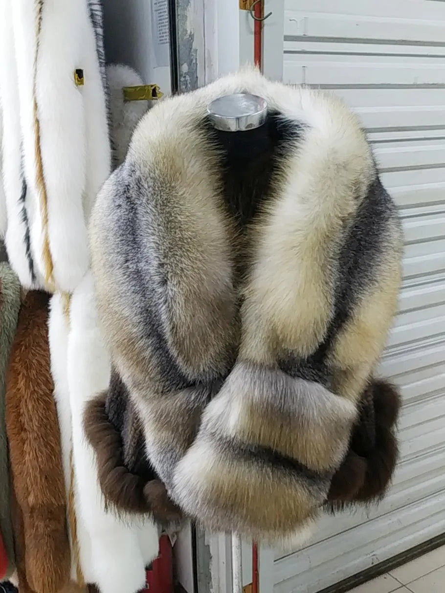 MS.MinShu-Luxury Fox Fur Scarf, Big Skin Scarf, Natural Fox Fur Stole, Genuine Fox Fur Shawl, Pocket Fashion Evening Dress - Kimlud