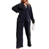 Women's Tracksuit Two Piece Sets Loose Long Sleeve Shirt Tops and Wide Leg Pants Elegant Suits _ Summer Casual Female Outfits