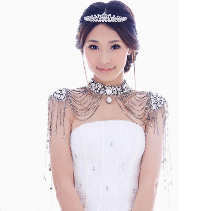 Luxury Crystal Beaded Wedding Bolero Women Bridal Rhinestone Necklace Handmade