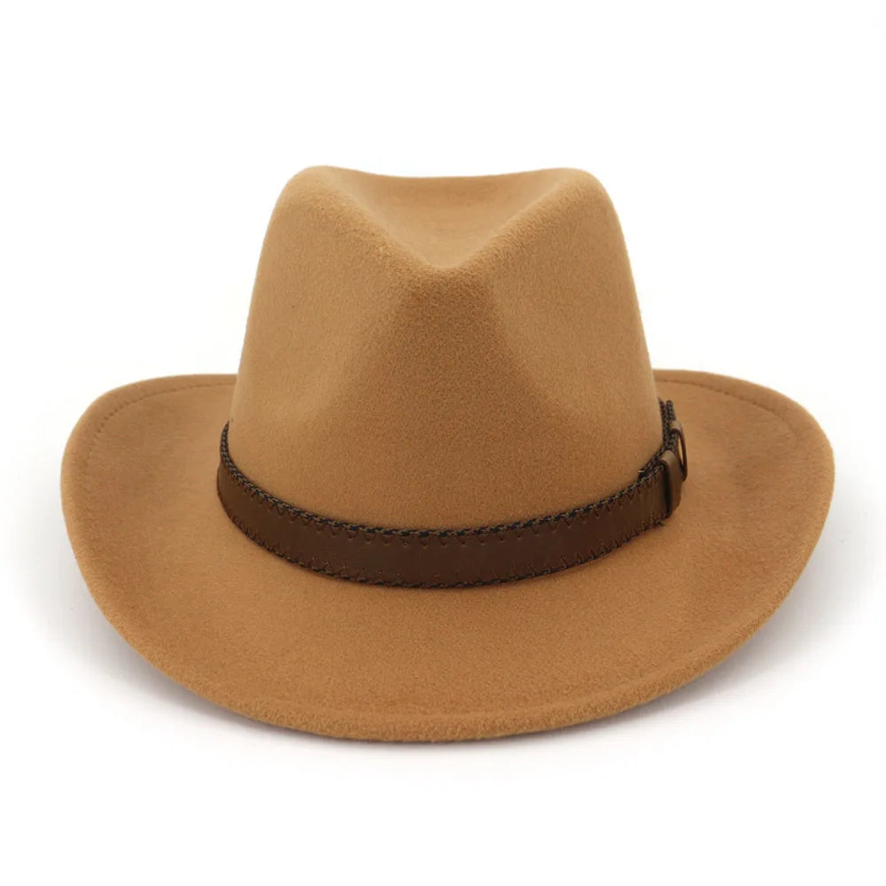 QBHAT Wide Brim Wool Felt Cowboy Fedora Hats with Dark Brown Leather Band Women Men Classic Party Formal Cap Hat...