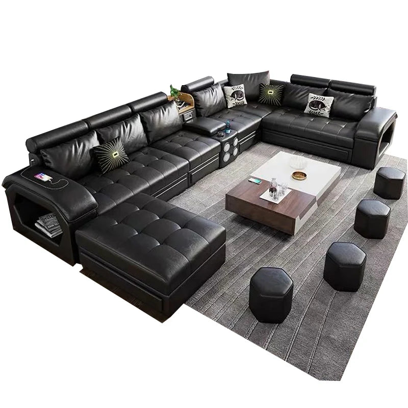 IB010 Home Living Room Microfiber Fabric Sofa with Bluetooth Speakers USB Charger Cup Holder Extendable Storage...