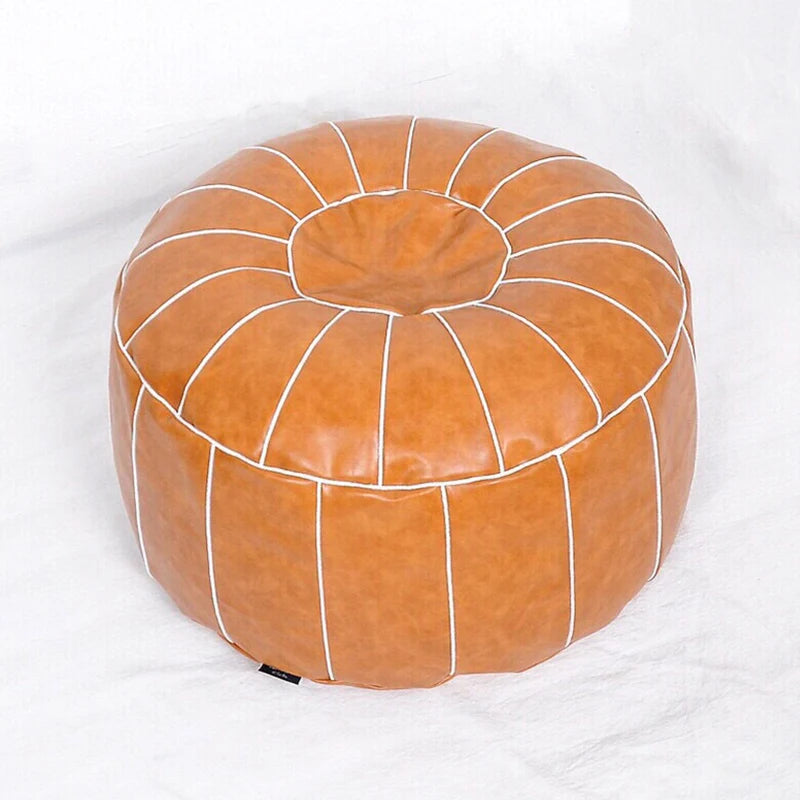 Moroccan Futon Oil Wax Faux Leather Seat Covers Mandala Embroidered Round Cushion Cover Living Room Decor Tatami Footstool Cover