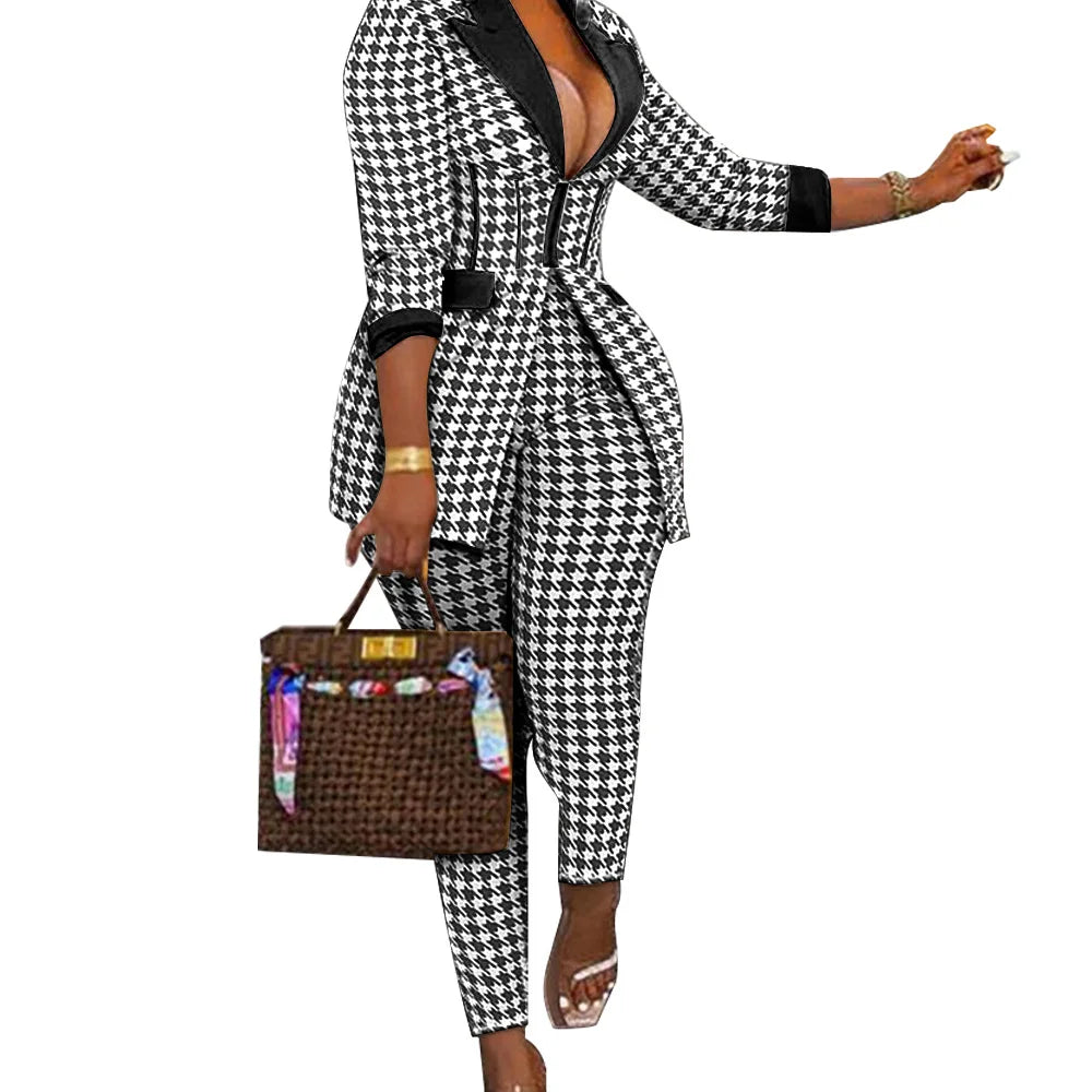 S-2XL Two Piece Sets Outfits Elegant Tweed Slim Long Trousers Short Coat Tops Lady Clothes Formal Business Office Work Suits