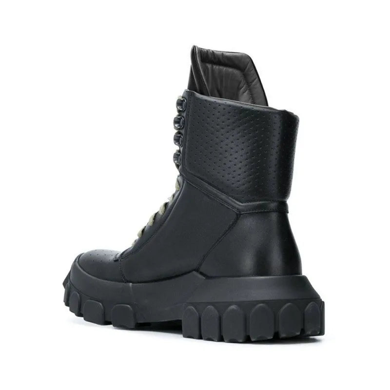 Punk Winter Men Lace Up Tactical Platform Ankle Boots Med Heels Platform Work Safety Shoes Army Genuine Leather Boots...