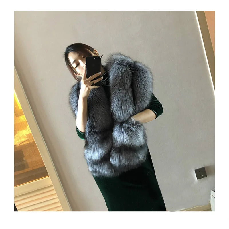 MS.MinShu-Luxury Fox Fur Scarf, Big Skin Scarf, Natural Fox Fur Stole, Genuine Fox Fur Shawl, Pocket Fashion Evening Dress - Kimlud