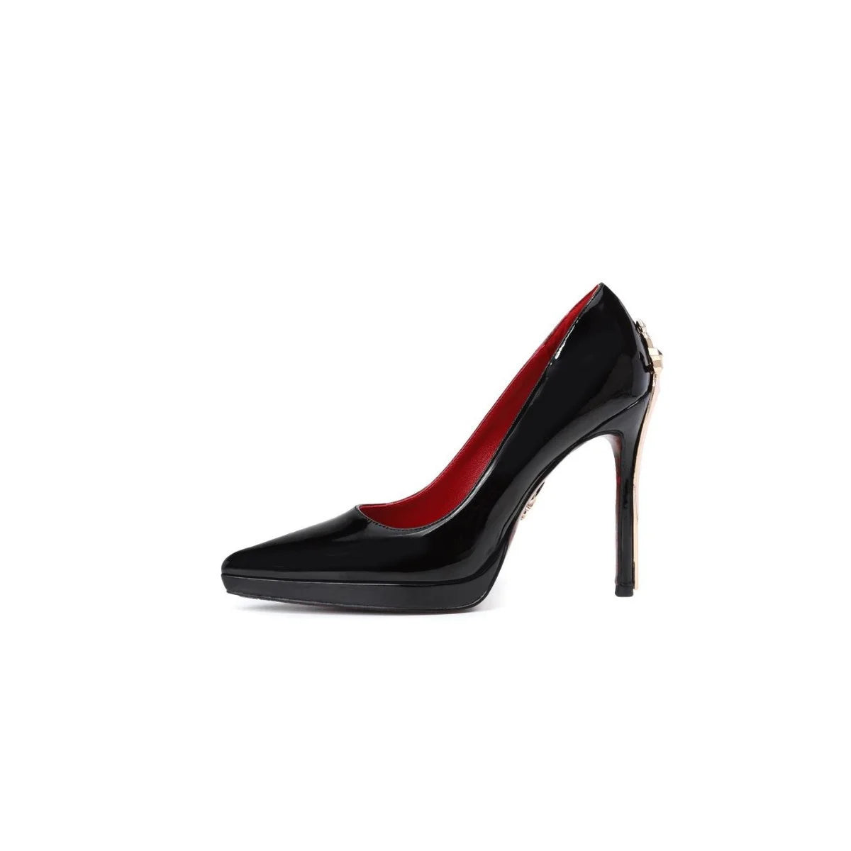 2026 New Waterproof Patent Leather Platform Gold Stiletto 9cm Thin Solid Super High Pointed Toe Red Sole Elegant Black...