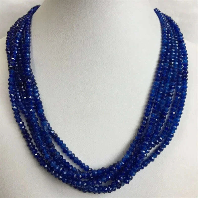 Double Blue Sapphire Chain Necklace for Women Natural Faceted Jade Stone Beads Choker Collares 3*4mm Abacus Gift Jewelry