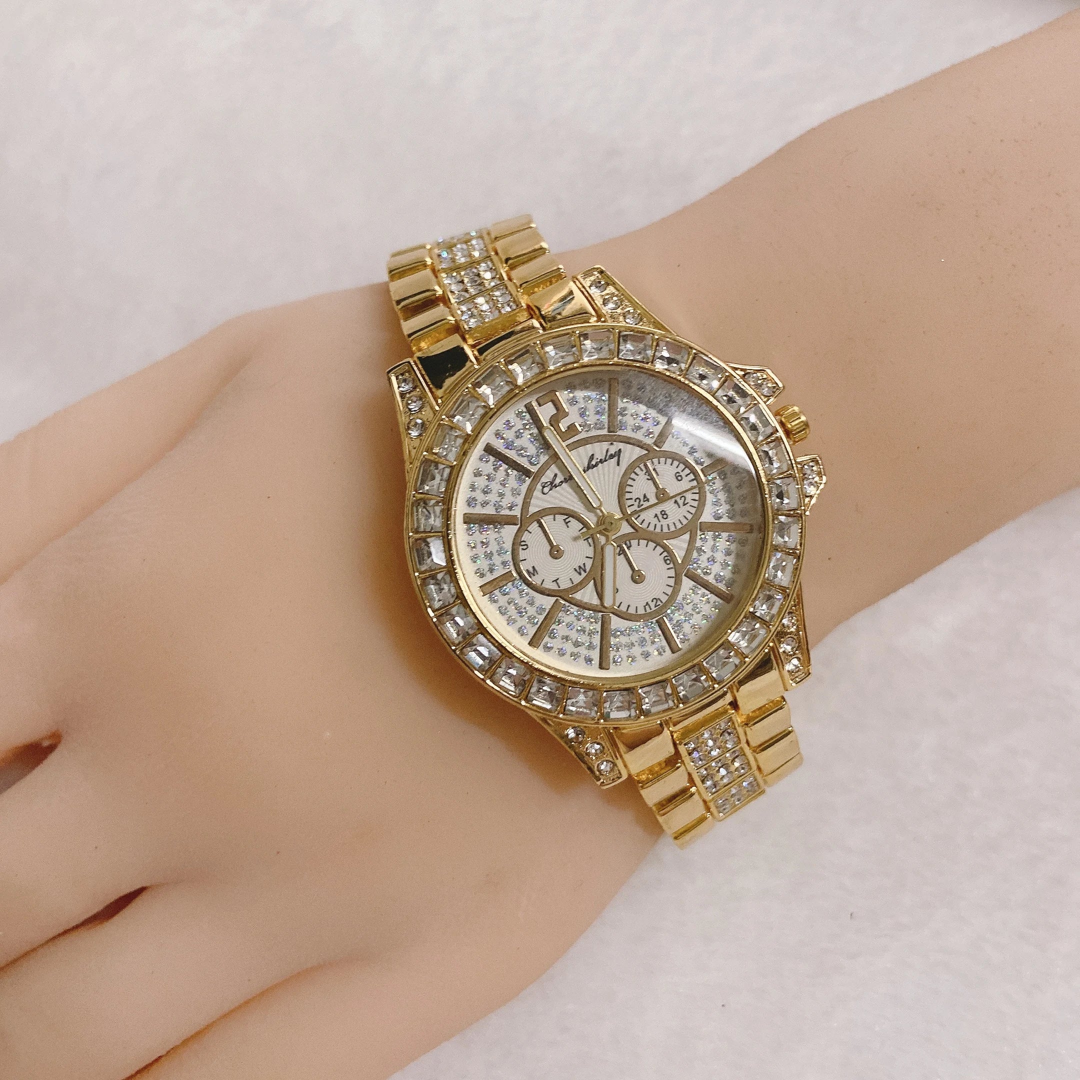 Latest Popular Fashion Gold Plated Bangle Bracelet Watch Wedding Party Gift Birthday Bridal Wristwatch
