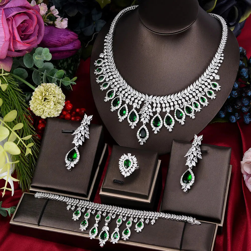 GODKI Famous Brand Green CZ Luxury African Jewelry Sets For Women Wedding Party Zircon Crystal Dubai Bridal Jewelry Set Gift
