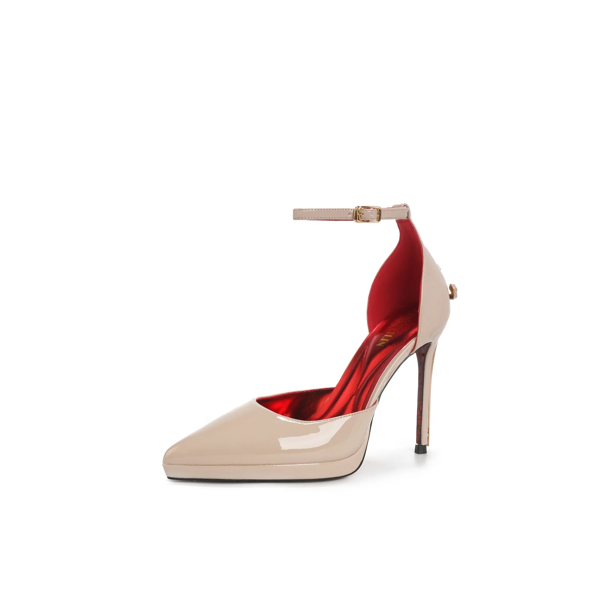 2026 New Model Gold Super High Stiletto Heel Red Sole Women's Royal Lady Style Pointed Toe Patent Leather Strap Sandals - Kimlud