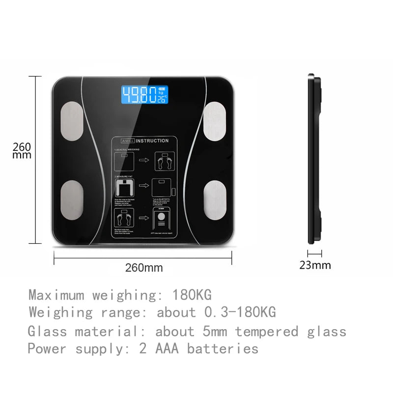 Smart Body Fat Scale Electronic Weight Scale Body Bluetooth Connection App Composition Analyzer LED Digital Bathroom Floor Scale - Kimlud