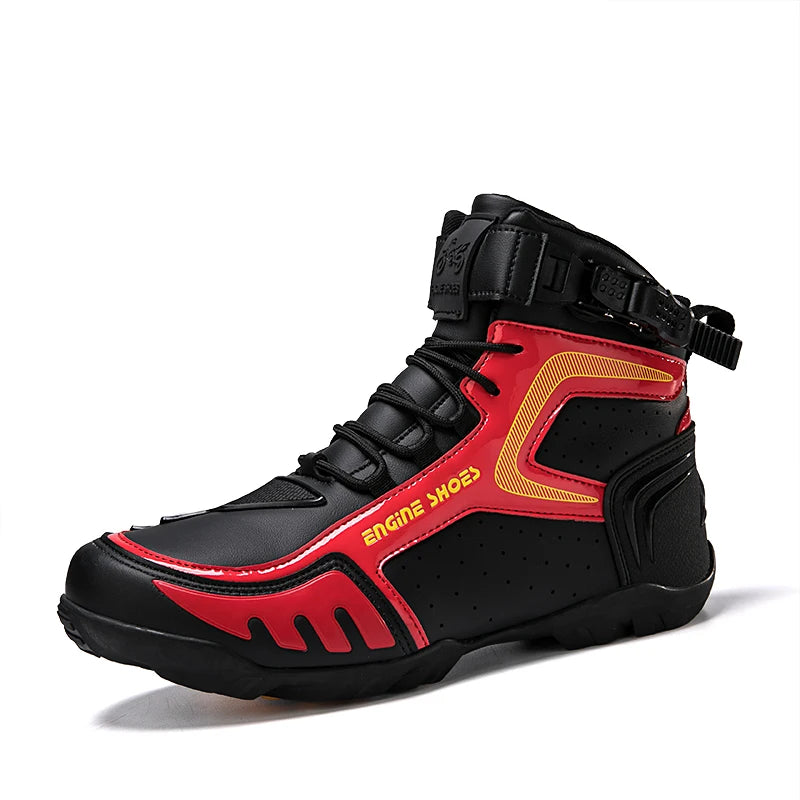 Motorcycle Shoes Footwear Boots Men's High Top Hasp Buckle Slip on Microfiber Leather Sport Athletic Sneakers Autumn Winter - Kimlud