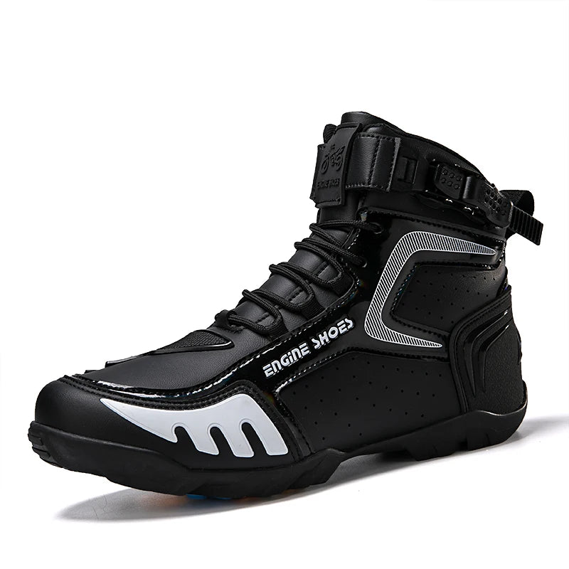 Motorcycle Shoes Footwear Boots Men's High Top Hasp Buckle Slip on Microfiber Leather Sport Athletic Sneakers Autumn Winter - Kimlud