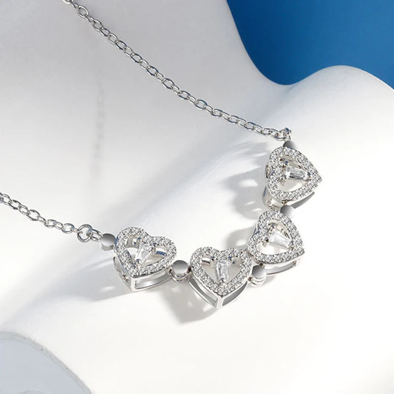 KOFSAC Luxurious Two In One Love Heart Four Leaf Clover Necklace 925 Silver Jewelry Zircon Lucky Grass Fashion Women Girl Gifts