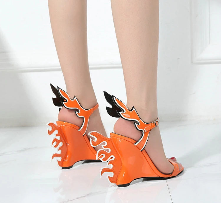 High Heels Sandals Women Summer Women Wedding Shoes Platform Wedges Casual Large 10cm Flame Get Together Casual Sandals Orange - Kimlud