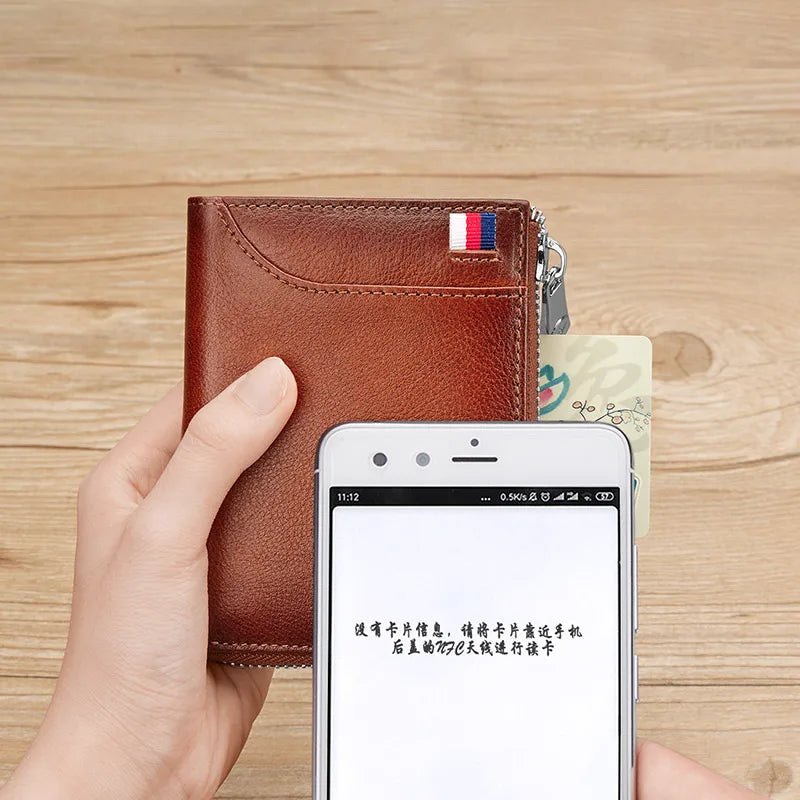 William POLO Genuine Leather Men Wallet With Card Holder Short Purse Zipper Wallets Casual Standard Wallets for Men