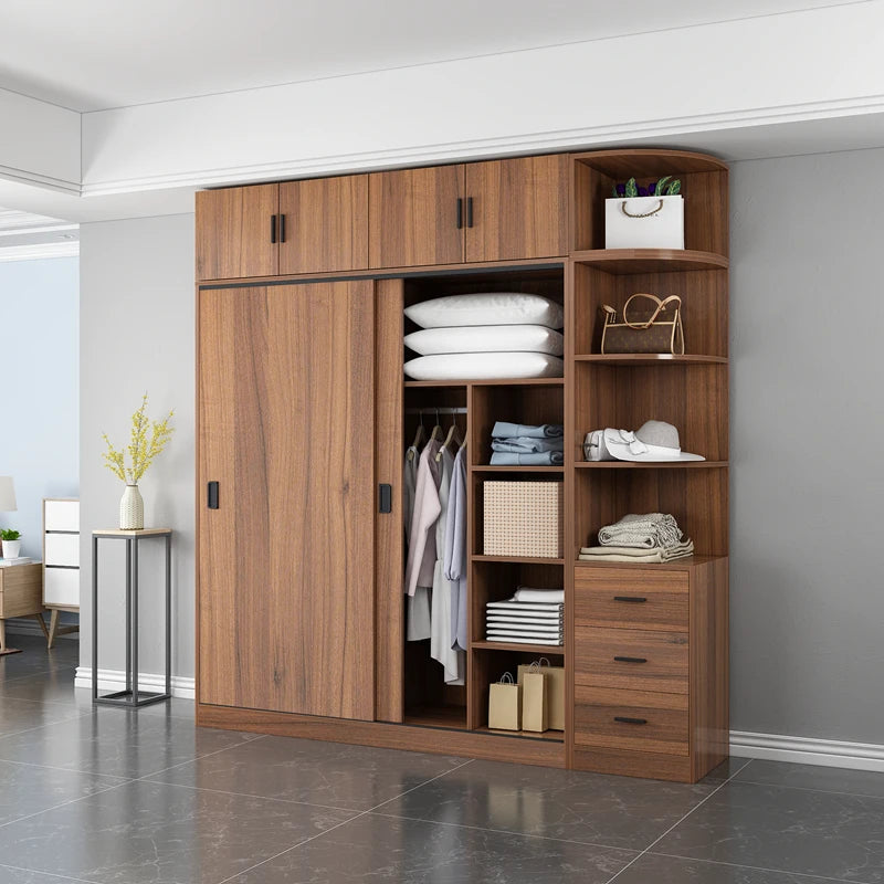 Modern Minimalist Bedroom Furniture Wooden Wardrobe Clothing Closet Cabinet Combination Closet Cupboard Bureau Armoire...