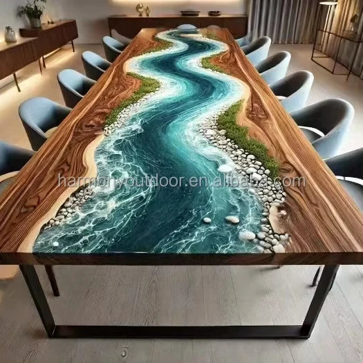 Factory Directly Luxury Home Furniture Solid Walnut Wood Restaurant Dining Coffee River Epoxy Resin Slab Kitchen Table |...