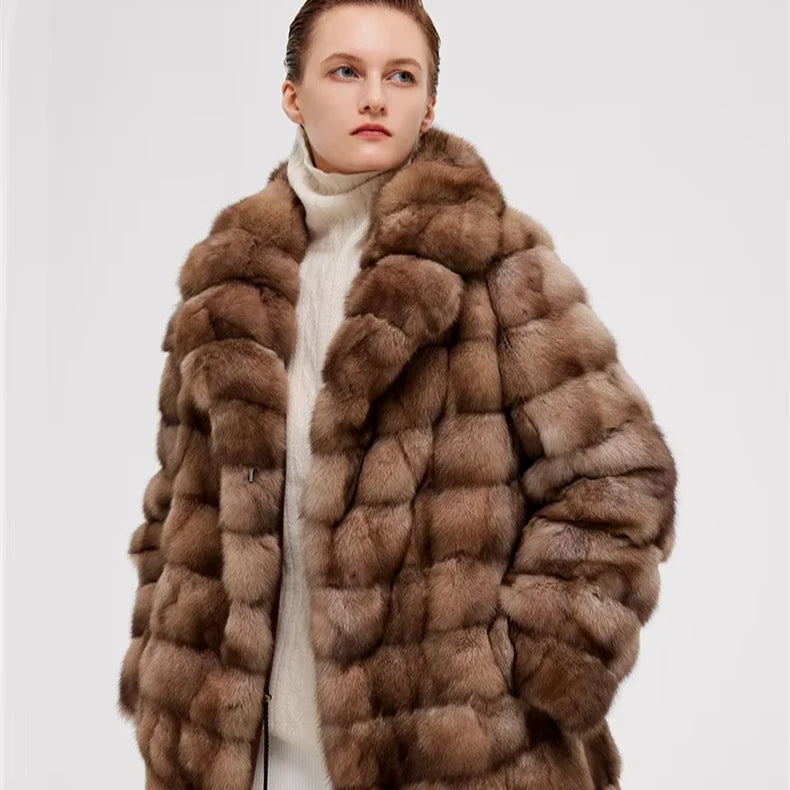 Super Nice Quality Russia Sable Fur Coat With Bigger Collar Original Price Vintage Sable Coat Factory Cost Mink Coat