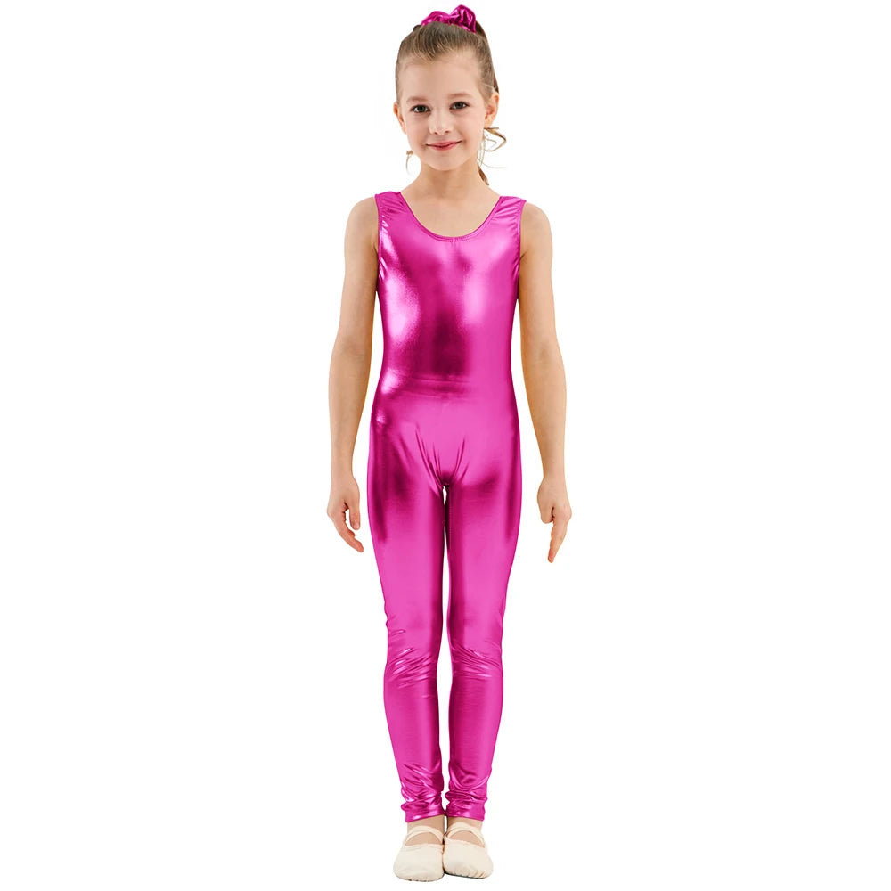AOYLISEY Kids Tank Shiny Metallic Unitard Gymnastics Jumpsuits One-piece Full Body Leotards for Girls Boys Child CospalyZentai