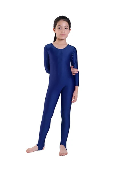 AOYLISEY Girls Dance Gymnastics Long Sleeve Unitard for Kids Jumpsuits Stirrup Show Stage Wear Zentai Childrens Unitards