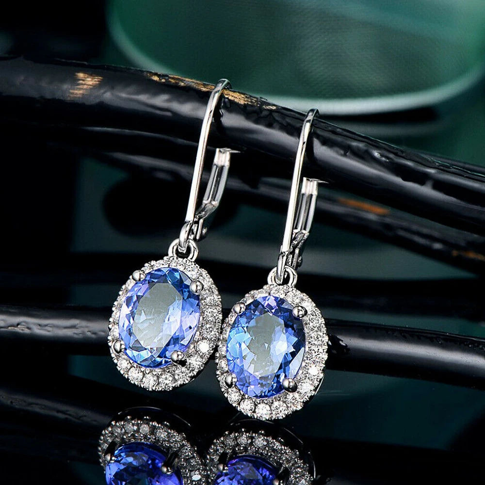 Huitan Luxury Women Drop Earrings Oval Blue CZ Noble Lady's Accessories Party Elegant Female Earrings Daily Wear Fashion...