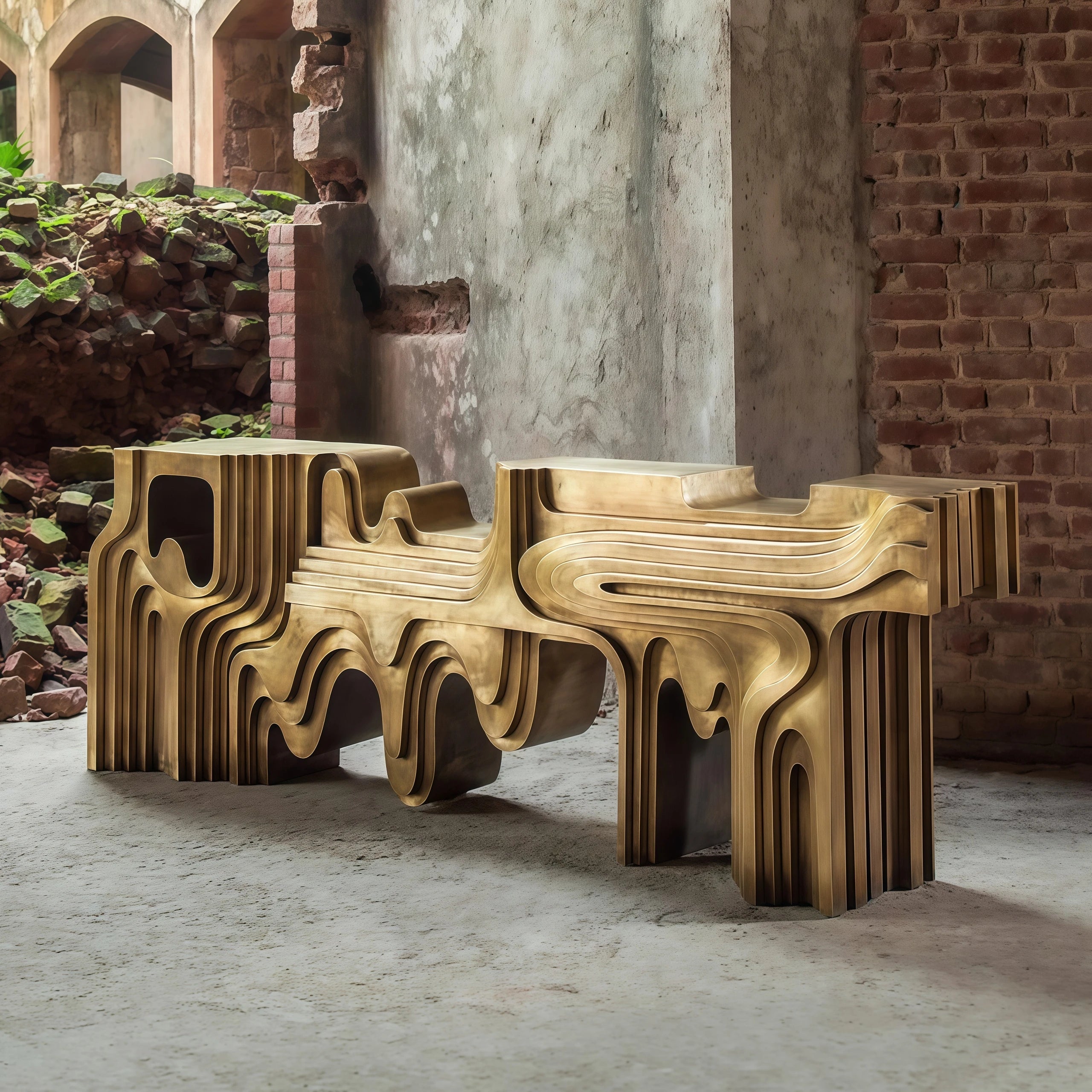 Designer's Home Art Furniture: Golden Control Console Table, Solid Wood Sculpture Decoration, Foyer Entrance Table |...
