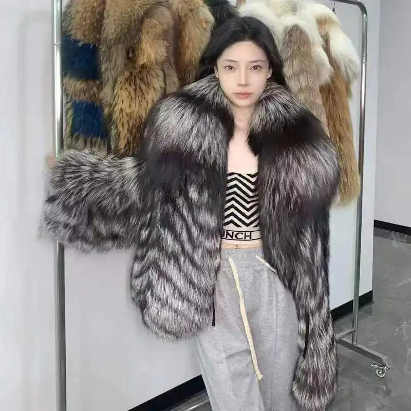 2022 Winter Wear Fashion Women Fur Coat Real Fur Luxury Jacket Natural Finland Fur Plus Size Coat