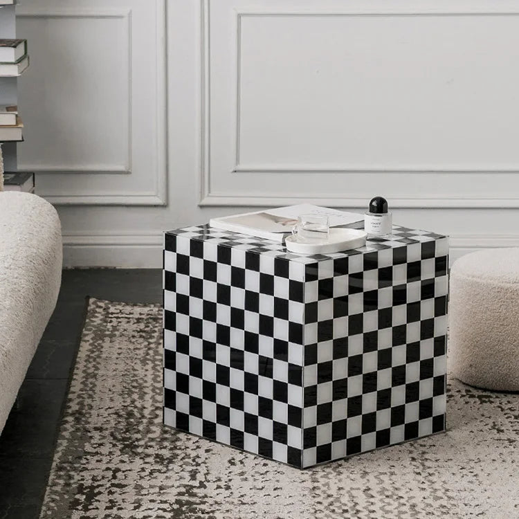 FURNITURE Designers Unique Acrylic Coffee Table Acrylic Side End Table for Living Room Luxury Checkerboard Cube Decorate - Kimlud
