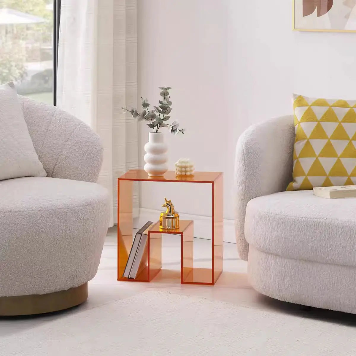 Orange Acrylic Bedside Table Transparent Storage Corner Bedroom Small Apartment Furniture - Kimlud