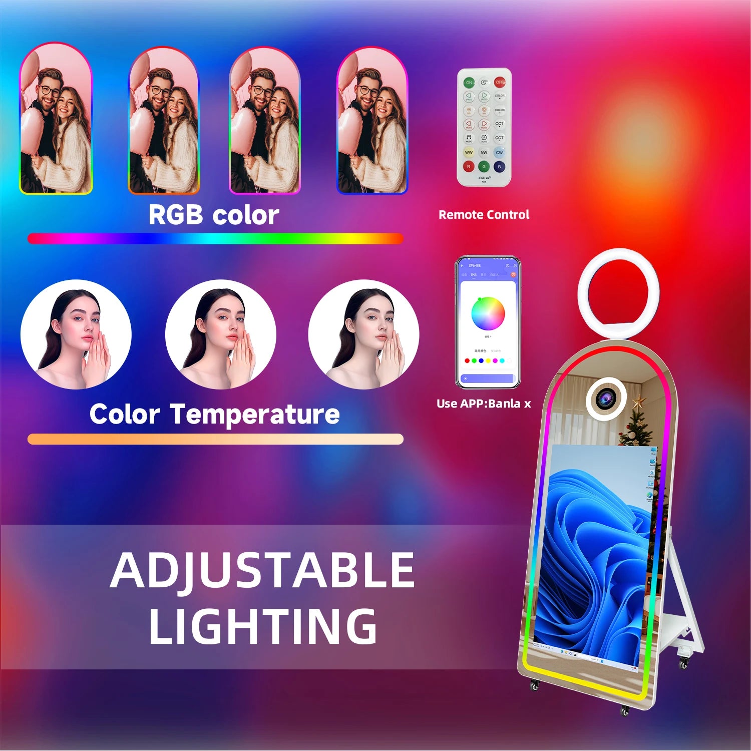 Fashion Arch Magic Mirror Photo Booth Machine With 43 Inch Touch Screen Camera and Printer Selfie Mirror Photobooth for...