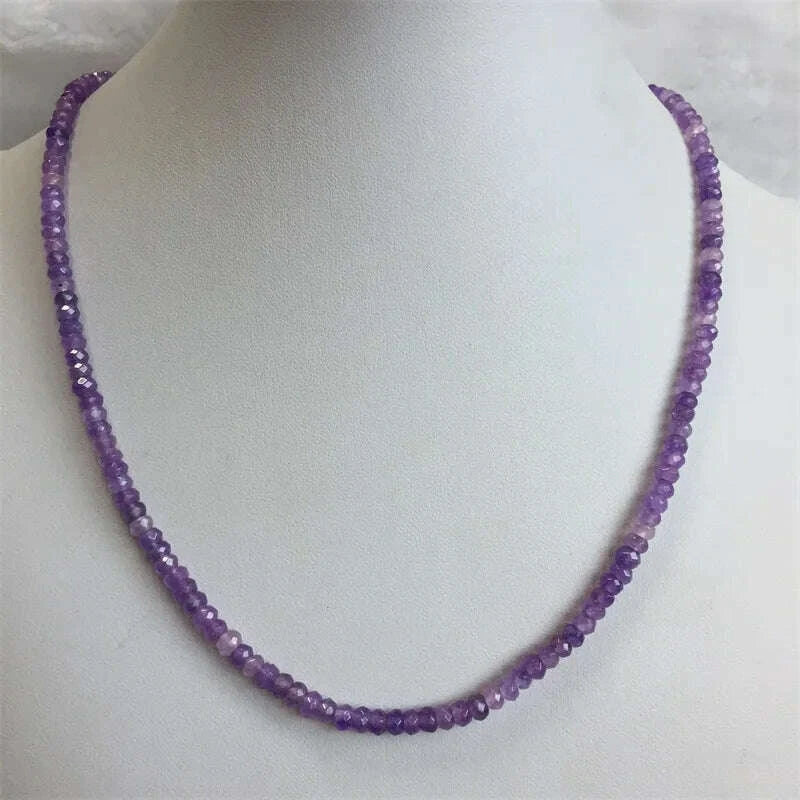 Double Blue Sapphire Chain Necklace for Women Natural Faceted Jade Stone Beads Choker Collares 3*4mm Abacus Gift Jewelry