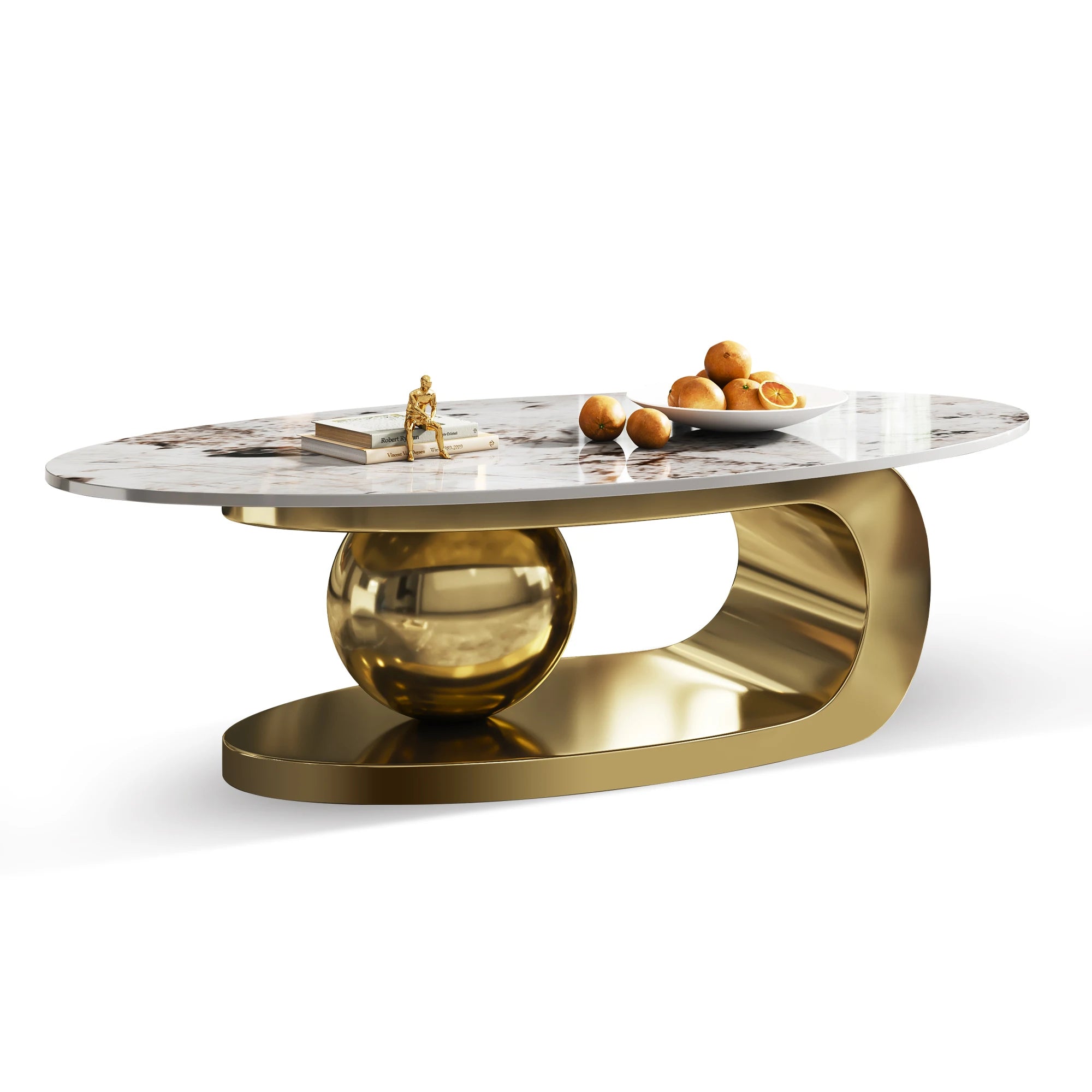 Modern Exquisite Oval Marble Coffee Table with Abstract Gold Metal Base Stylish Home Furniture for Living Room Centr |...
