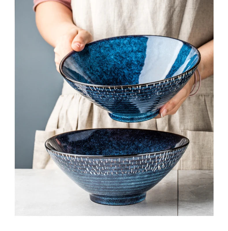 Blue Ceramic Bowl Noodle Bowl Large Soup Bowls Fruit Plate and Salad Bowl Dinner Plate Dessert Bowls Dish Decorative...