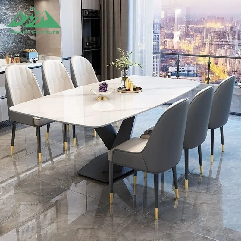 Wayon Modern Sintered Stone Dining Table with X-Shaped Metal Legs Luxury Small Apartment Furniture - Kimlud
