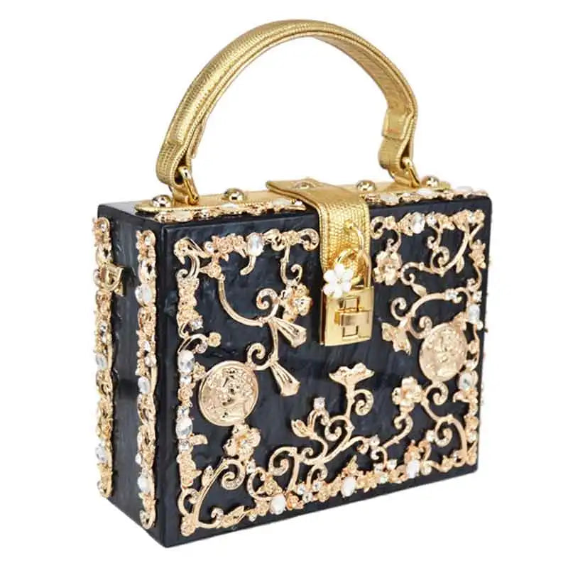 Box Designer evening bag diamond flower Clutch Bag hollow relief Acrylic luxury handbag banquet party purse women's Shoulder bag