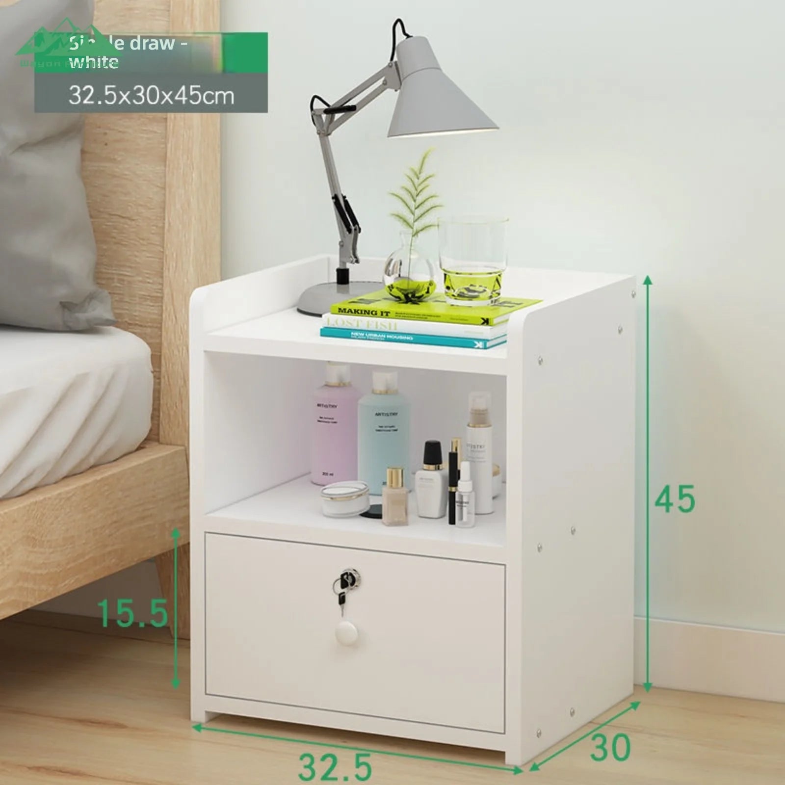 Wayon Furniture Wooden Bedside Cabinet with 3 Lockable Drawers, Secure Storage for Home Bedroom Nightstand | Kimlud...