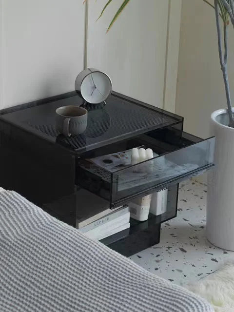 Customized Any Color Acrylic Bedside Table with Rechargeable LED Lamp 1 Drawer Modern Design for Bedroom Furniture & Hotel Use - Kimlud