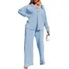 Women's Tracksuit Two Piece Sets Loose Long Sleeve Shirt Tops and Wide Leg Pants Elegant Suits _ Summer Casual Female Outfits