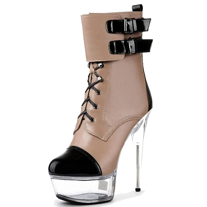 15cm hate high ankle boots super high heels waterproof platform women's shoes fine buckle dance shoes fashion high heels