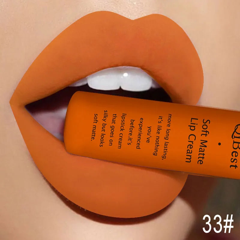 QIBEST Brand 34 Colors Liquid Lipstick Waterproof Matte Nude Lipstick Pigment Red Long Lasting Lip Gloss Women Makeup...