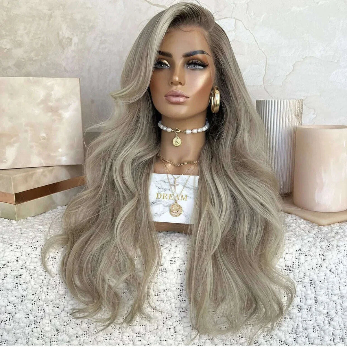 Drop Shipping Gray Blonde Color Best 12A Virgin Remy Russian Cuticle Human Hair Lace Front Wigs Light Brown Root Women Wig