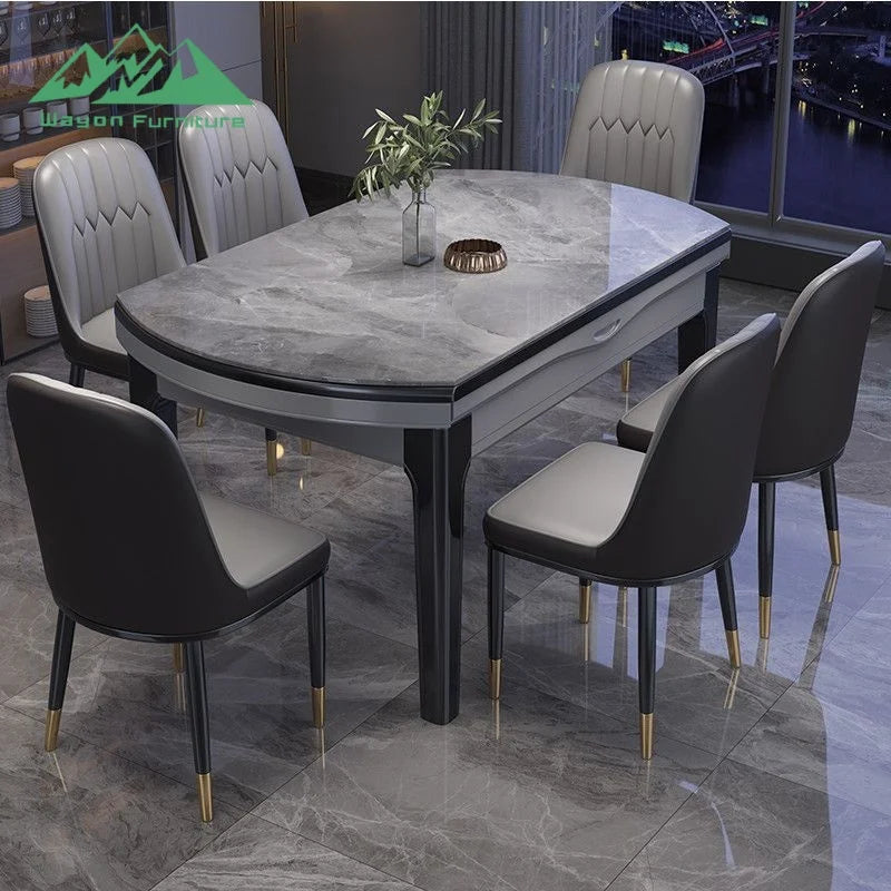 Wayon Luxury Gray Solid Wood Dining Table Set Modern Marble Top Kitchen Furniture - Kimlud