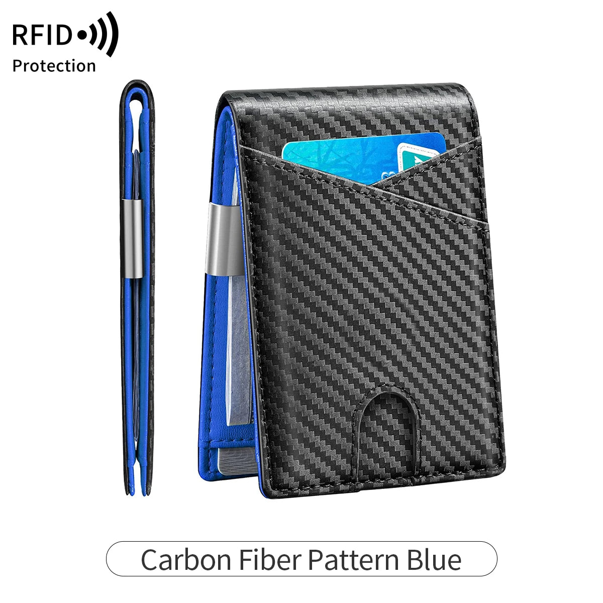 RFID Blocking Men's Carbon Fiber Pattern Wallet Minimally Thin Double Fold Credit Card Holder Portable Front Pocket Wallet