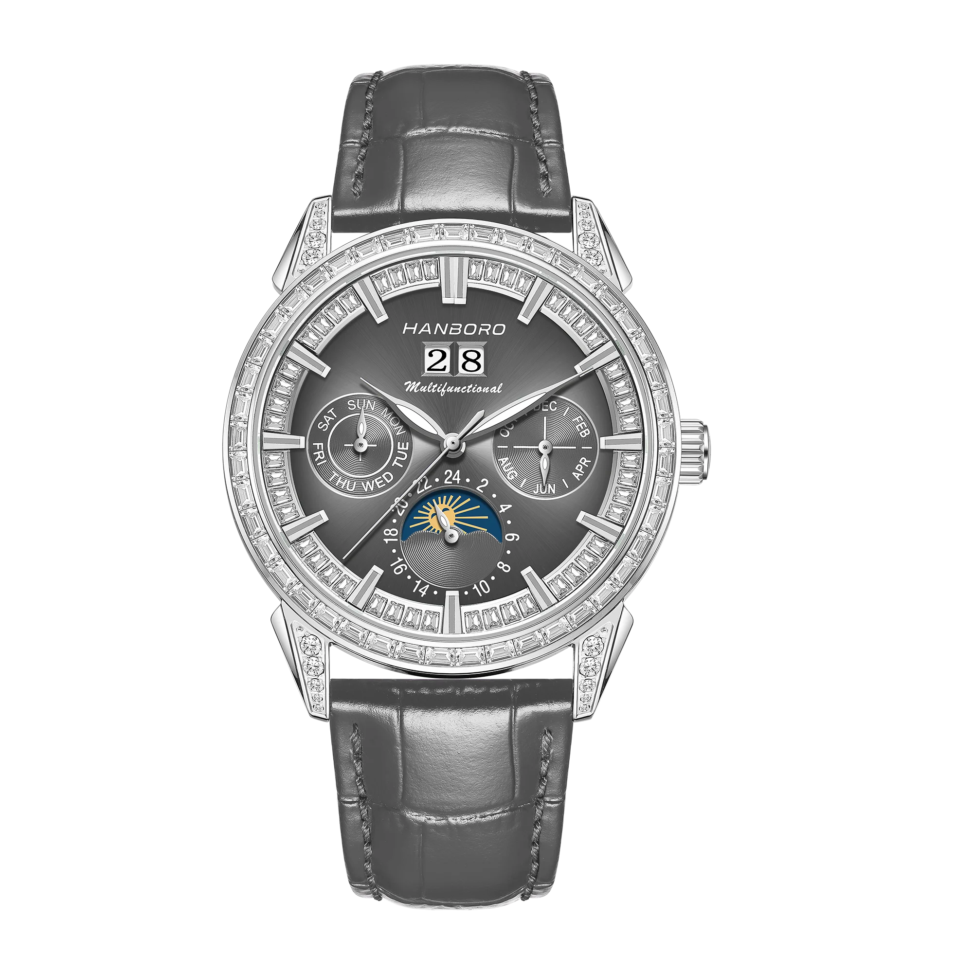 HANBORO Men's Luxury Automatic Mechanical Sports Watch Hollow Pointer Full Diamonds Calendar Luminous Stainless Steel...