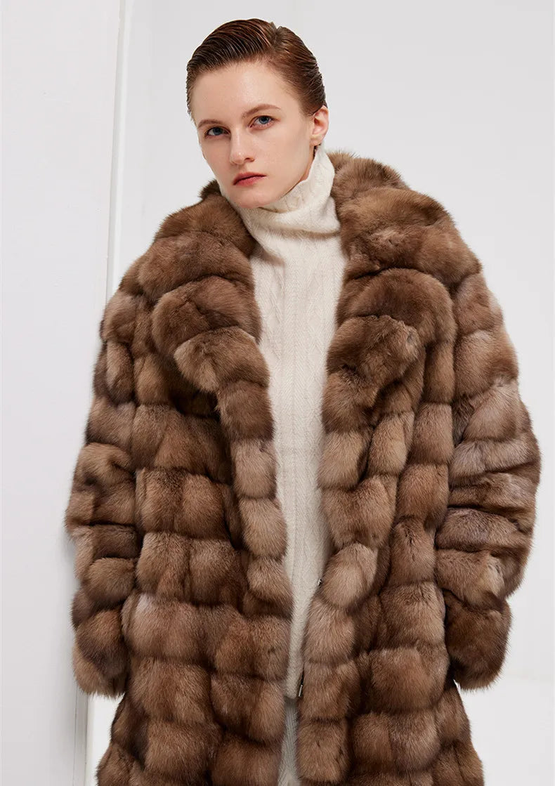 Super Nice Quality Russia Sable Fur Coat With Bigger Collar Original Price Vintage Sable Coat Factory Cost Mink Coat