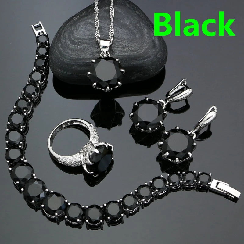 925 Sterling Silver Bridal Jewelry Sets For Women Yellow Cubic Zirconia Earrings Pendant Ring Bracelet Necklace Set